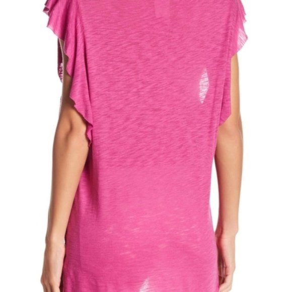 NWT Free People Bright Pink Ruffle Pocket Tee - Picture 3 of 3